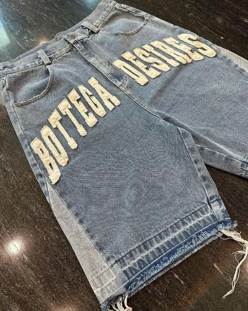 Shorts Oversize American Street Harajuku – Denim Retro con Bordado de Letras, Jeans Sueltos y Casual para Hombre y Mujer Y2K