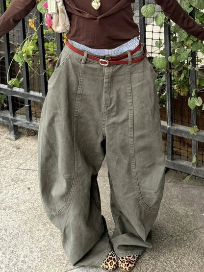 Pantalón Cargo Mujer Oversize Pierna Ancha | Estilo Vintage Y2K Harajuku Retro Verano