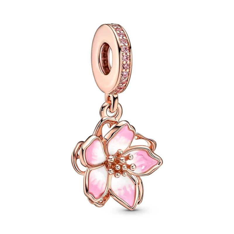 Charm Plata 925 Flores Rosadas | Cerezo y Margarita Brillante Compatible Pandora