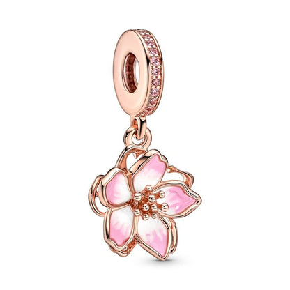 Charm Plata 925 Flores Rosadas | Cerezo y Margarita Brillante Compatible Pandora