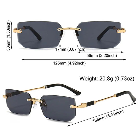 Gafas de Sol Rectangulares Sin Marco Unisex | Retro Moda Verano UV400 Mujer Hombre