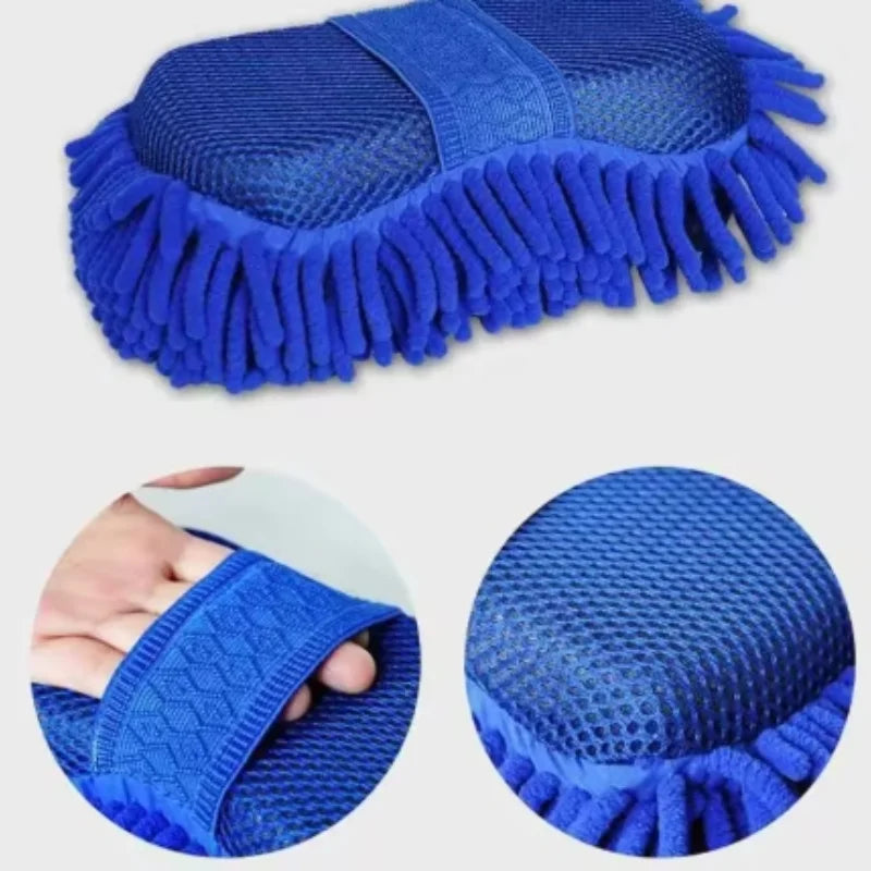 Esponja de Microfibra Azul para Lavado de Autos | Guante de Limpieza Absorbente, Suave y Antirayaduras