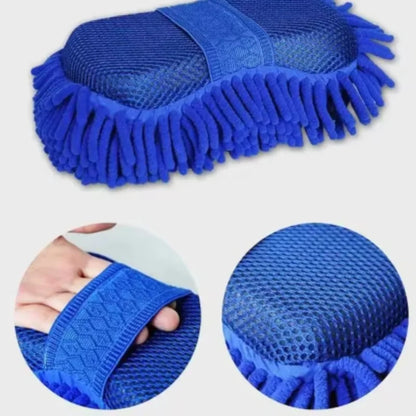 Esponja de Microfibra Azul para Lavado de Autos | Guante de Limpieza Absorbente, Suave y Antirayaduras