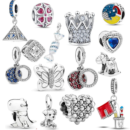 Charm perrito y huesito de plata 925 – Abalorio estilo sorpresa para pulsera tipo Pandora, joyería DIY romántica