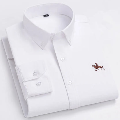 Camisa Hombre 2024 | Oxford de Algodón con Bordado de Caballo y Manga Larga Oversize
