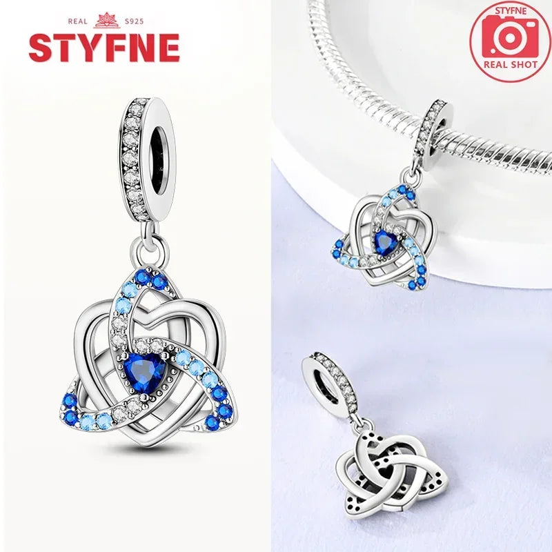 Charm Plata S925 Corazón Nudo Celta con Ojo Azul | Compatible Pulsera Pandora