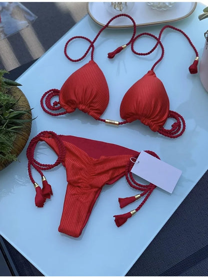Bikini Mujer 2025 | Triángulo Multicolor Sin Espalda con Cordón