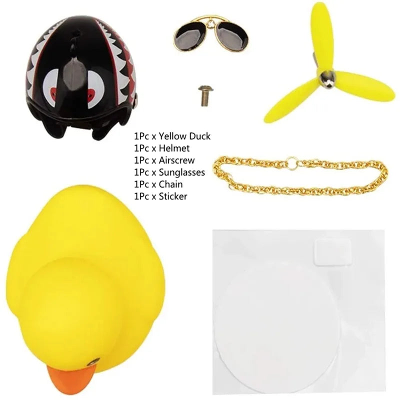 Pato Amarillo Decorativo con Casco, Gafas y Hélice | Adorno Divertido para Coche, Moto o Bicicleta