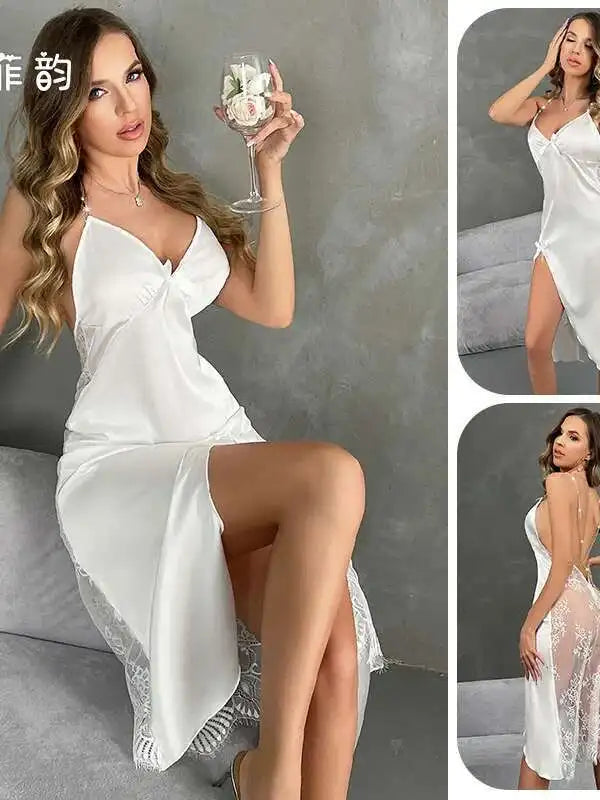 Camisón Largo Satén Mujer | Pijama Sexy Elegante Verano Ropa de Dormir