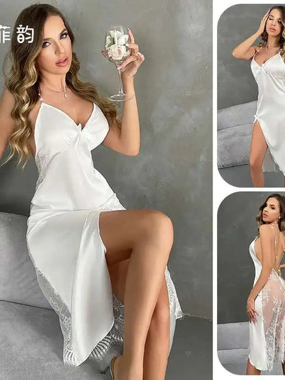 Camisón Largo Satén Mujer | Pijama Sexy Elegante Verano Ropa de Dormir
