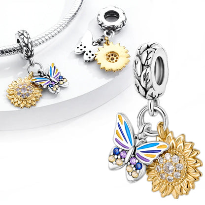 Charm Corazón con Girasoles Dorados en Plata 925 | Beads para Pulsera Original Pandora