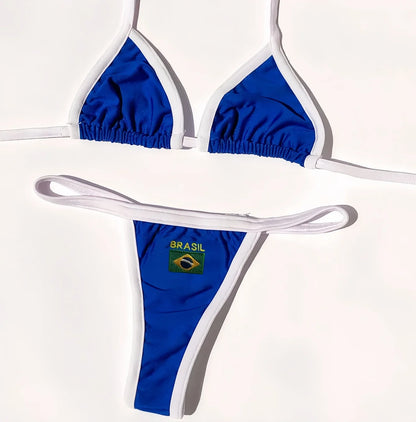 RUOTONGSEPT Bikini Mujer | Bordado Bandera Brasil Split Contraste Sexy