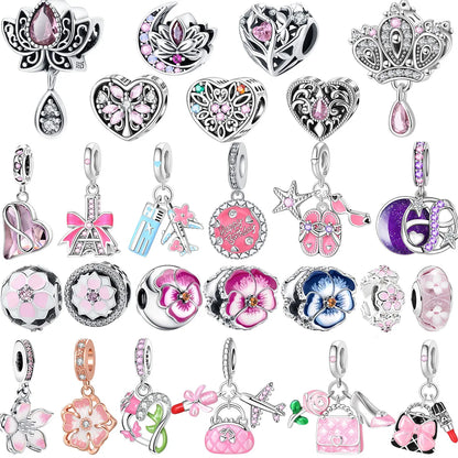 Charm Plata 925 Colgante Rosa Mariposa Corazón Flor Pájaro | Dije Para Pulsera Pandora Compatible