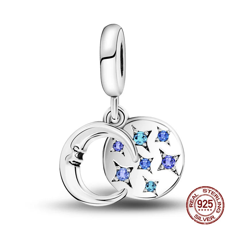 Charm luna y estrellas luminoso plata 925 – Abalorio brillante para pulsera tipo Pandora mujer