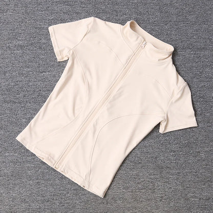 Camiseta Deportiva Mujer Verano | Top Slim Fit Secado Rápido Cuello Alto Cremallera Completa Yoga & Fitness
