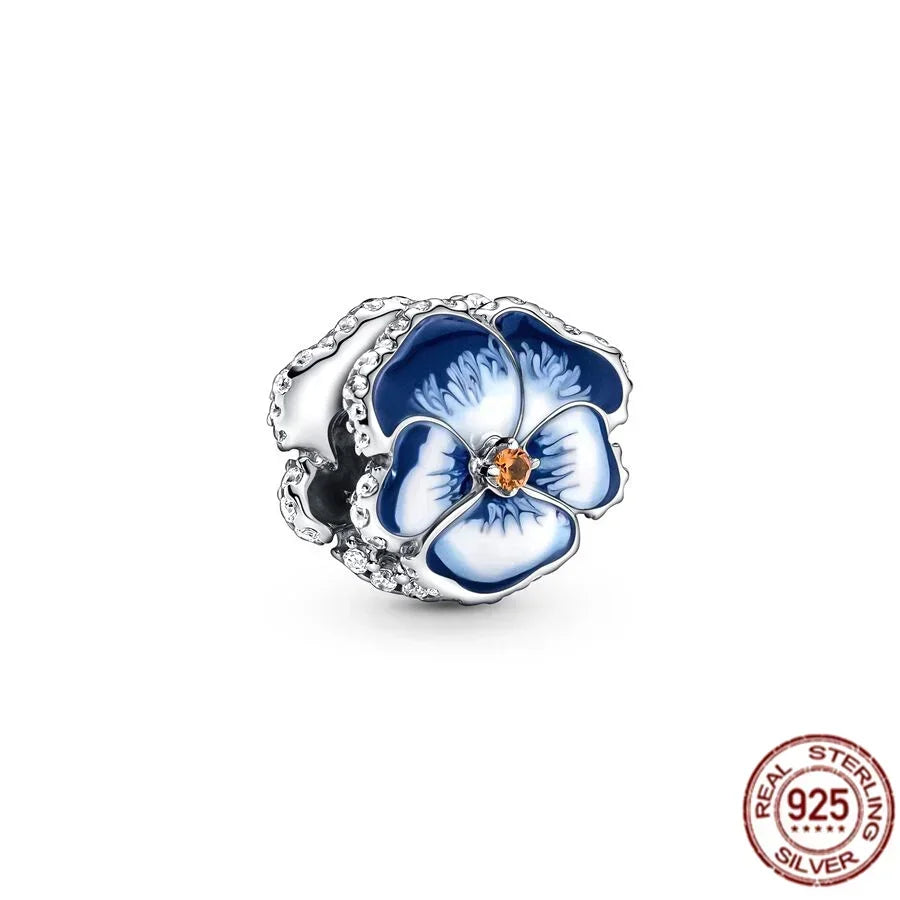 Charm Plata 925 Colgante Rosa Mariposa Corazón Flor Pájaro | Dije Para Pulsera Pandora Compatible