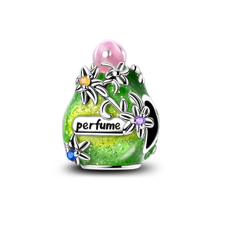 S925 Silver Color Butterfly Daisy Rose Crown Perfume Charms Beads Fit Pan Original Bracelets DIY Fine Jewelry Making Gifts