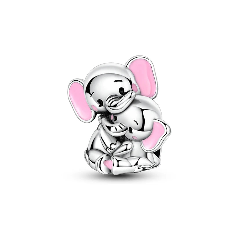 Charm Plata 925 Día de la Madre | Dije Corazón Rosa Love Mom Compatible Pandora Pulsera Collar Mujer