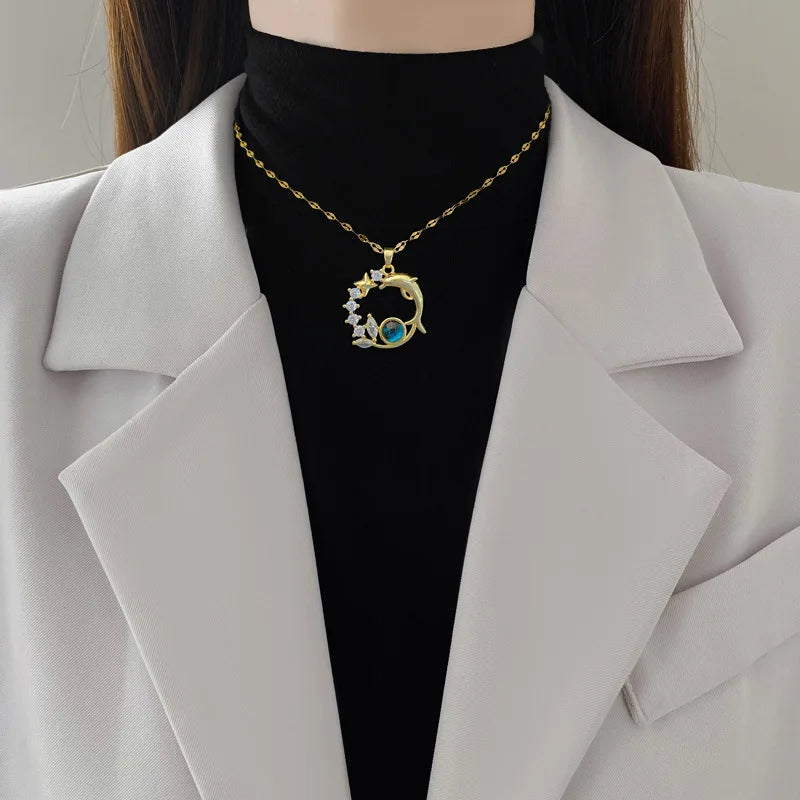 Collar Y2K Cielo Estrellado con Luna y Estrella | Cadena de Acero Inoxidable de Lujo | Collar Versátil de Moda Mujer