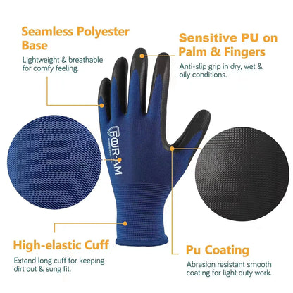 3 Pares de guantes de trabajo ultra finos – Recubrimiento PU, agarre superior, seguridad y comodidad con puño tejido