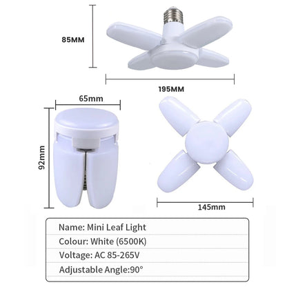 Bombilla LED Plegable en Forma de Ventilador E27 – 28W, 220V/85-265V, Luz Blanca Fría o Cálida, 50.000h de Vida Útil