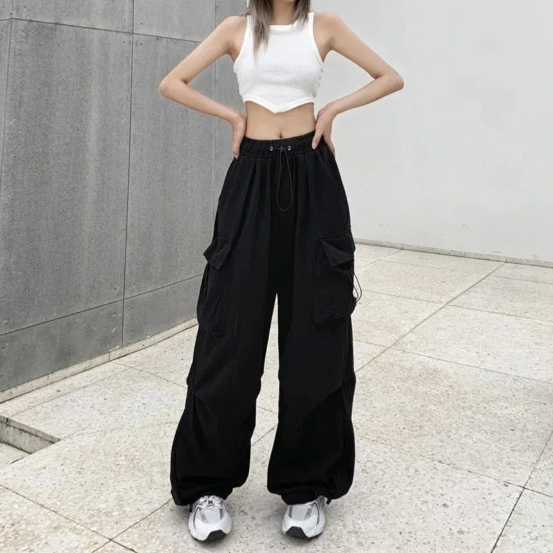 Pantalón Retro Americano Mujer | Pantalón Holgado de Pierna Recta con Puño Ajustado Estilo Streetwear Verano
