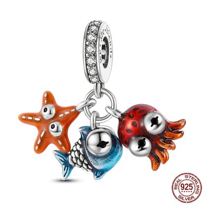 Charm Serie Océano en Plata 925 – Abalorios Tortuga, Cangrejo y Sirena para Pulsera Original Mujer