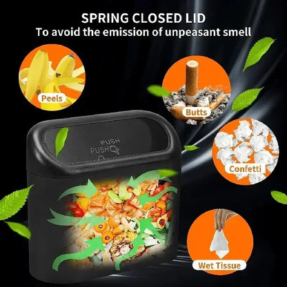 1PC Leak-Proof Small Car Trash Can with Lid Mini Garbage Can with 60/300 Disposable Bags for Vehicle Interior Organization