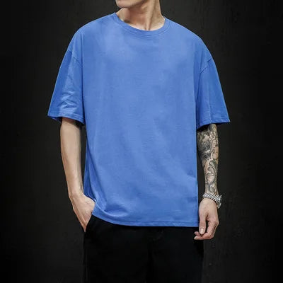 Camiseta Oversize de Verano para Hombre – T-shirt Sólida, Hip Hop Casual, Algodón, Manga Corta, Streetwear