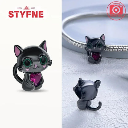 Charm Gato Negro de Plata 925 | Dije para Pulseras Pandora Mujer Joyería Fina