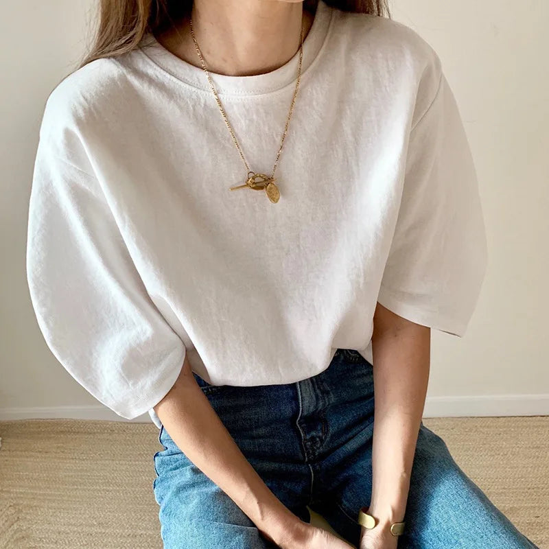 Camiseta Oversize Mujer Verano 2024 | Algodón Elástica Rosa Blanco Casual