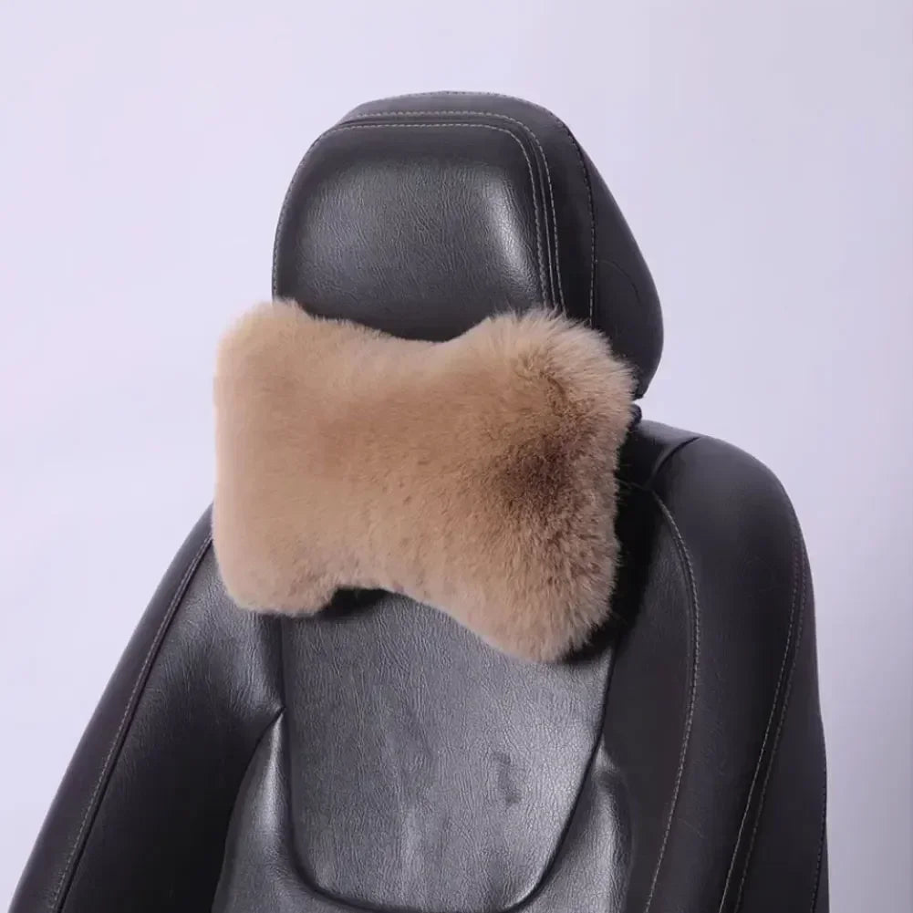 Cojín de Cuello y Lumbar de Felpa para Coche | Almohada Universal de Asiento con Soporte y Calidez Invernal