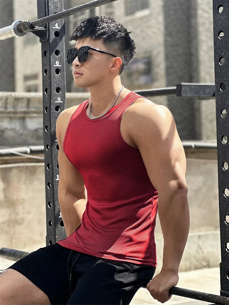 Tank Top Oversized de Hombre – Camiseta Sin Mangas, Cuello Redondo con Rayas Elásticas, Gym, Fitness, Running y Bodybuilding