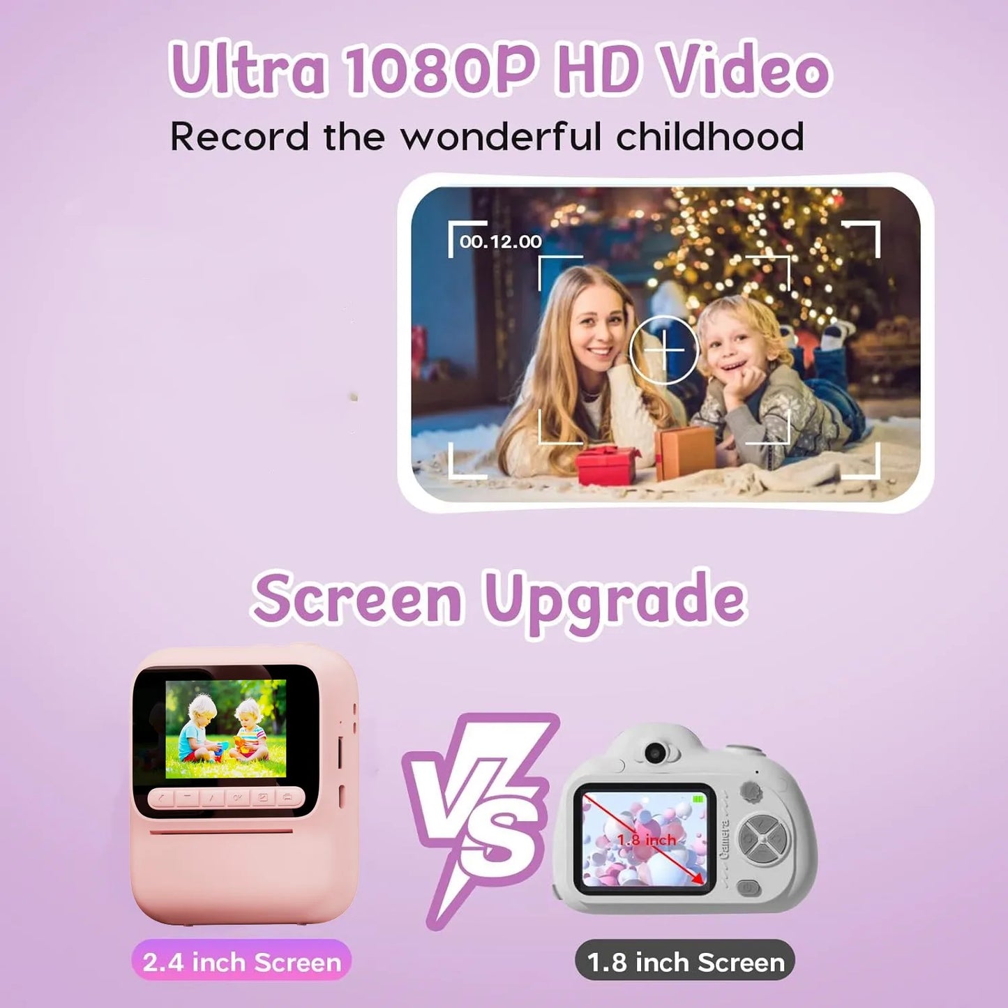 Cámara instantánea infantil a color – Cámara de fotos y video 1080P con impresión térmica, juegos y memoria 32GB para niños