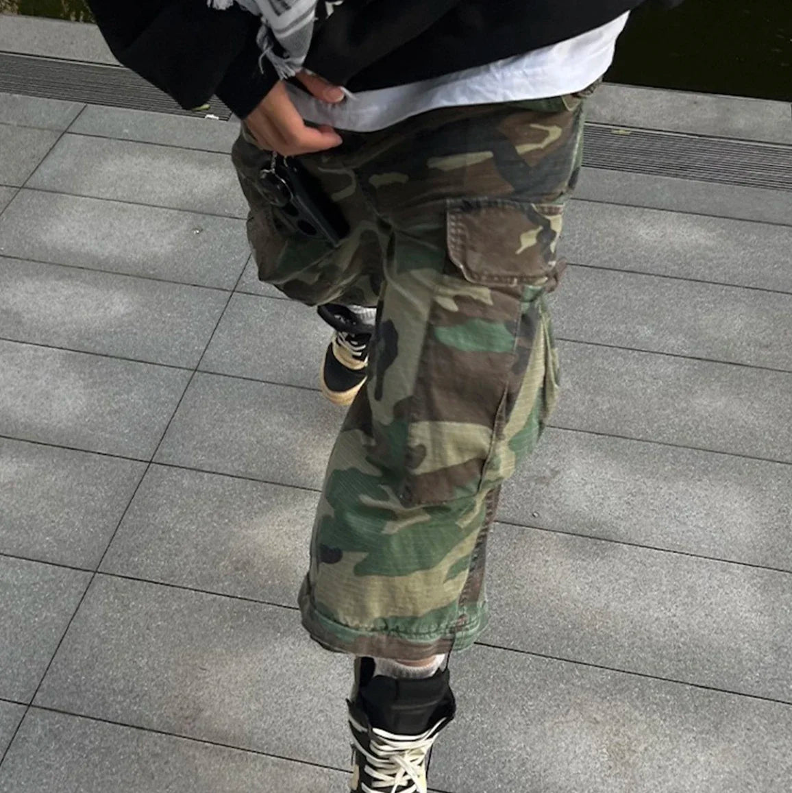 Pantalones Cargo Camuflados Unisex Desmontables | Wide Leg Oversize Rectos Baggy con Patchwork y Colores en Contraste