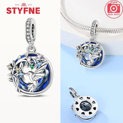 Charm Astrolabio Sol Luna Estrella Azul en Plata 925 – Beads Compatibles Pandora Mujer Joyería DIY