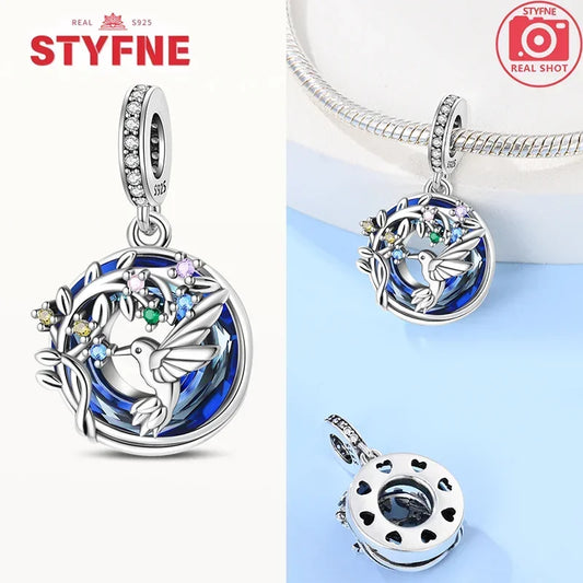 Charm Astrolabio Sol Luna Estrella Azul en Plata 925 – Beads Compatibles Pandora Mujer Joyería DIY