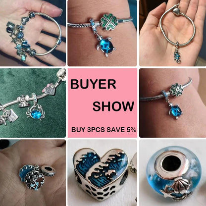 Charm Serie Océano en Plata 925 – Abalorios Tortuga, Cangrejo y Sirena para Pulsera Original Mujer