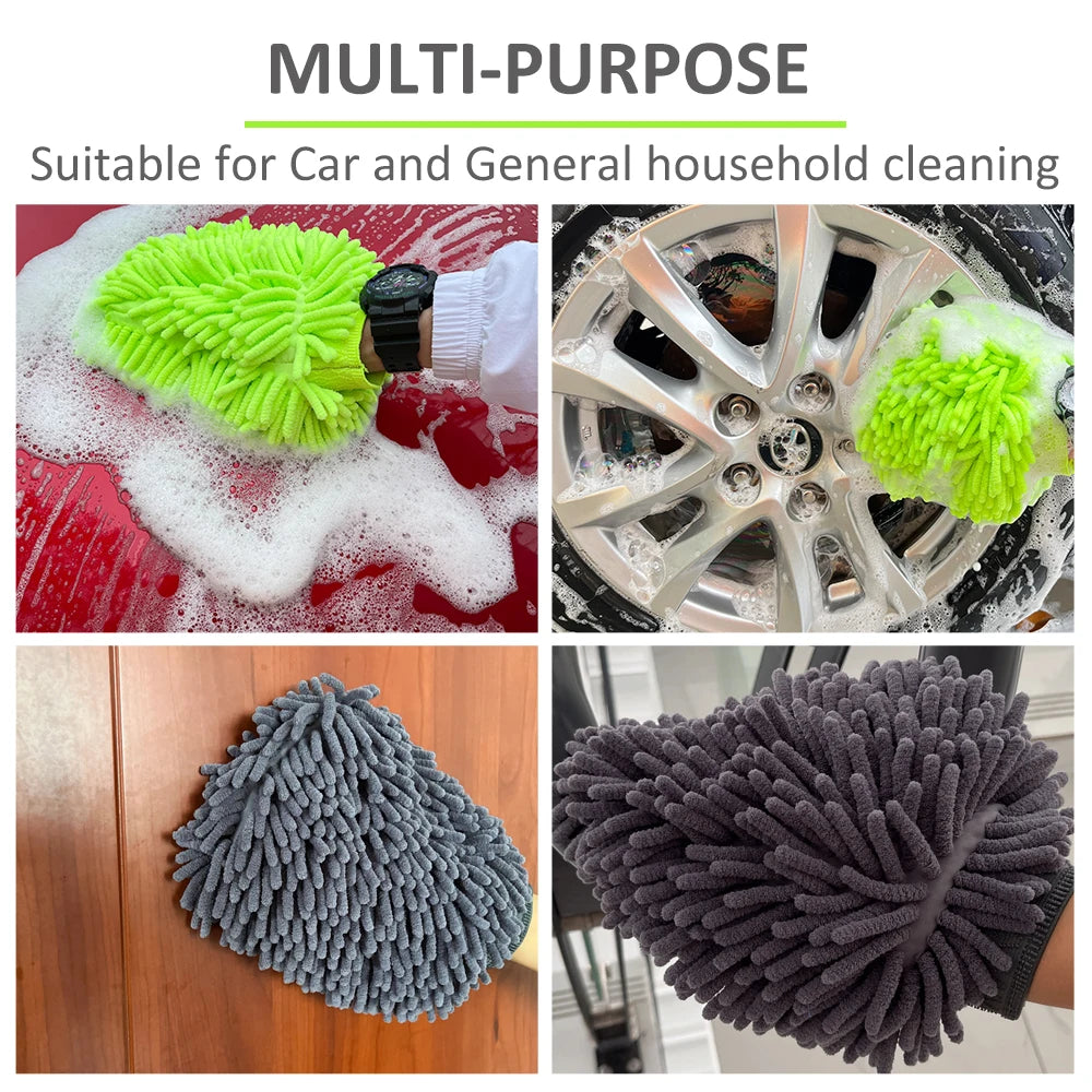 Guante de Microfibra para Lavado de Autos | Chenille Doble Cara, Suave y Absorbente, Limpieza Detallada