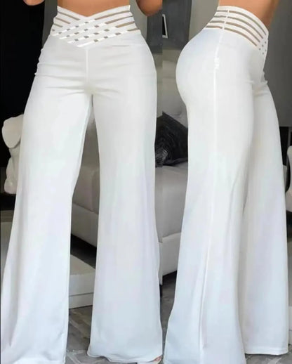 Pantalones Mujer Pierna Ancha Elegantes | Pantalón Acampanado Tiro Alto con Transparencias Y2K Streetwear