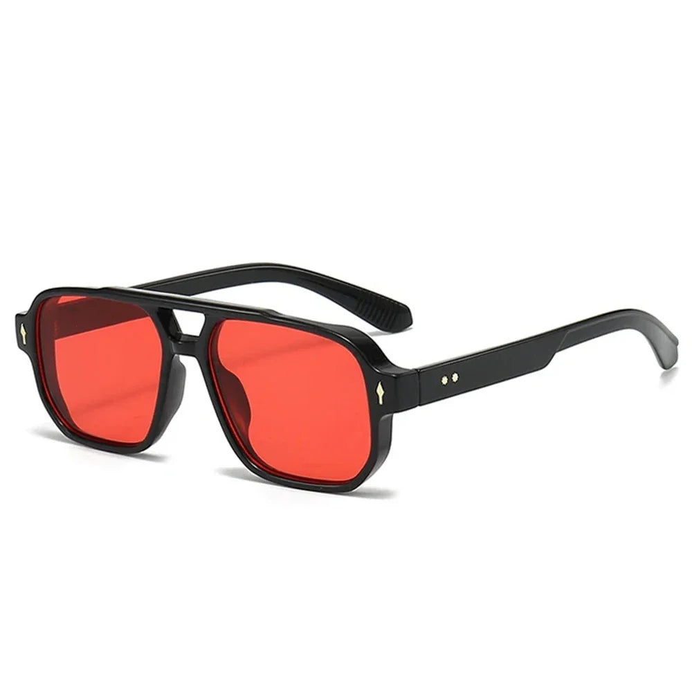 JNPCXI Gafas de Sol Vintage Hombre Doble Puente | Lentes Verdes UV400 Cuadradas con Detalles de Remaches