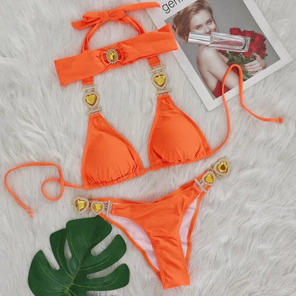 Bikini Sexy Mujer | Push-Up con Rhinestones y Diadema Playa y Piscina