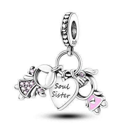 Charm hermana corazón en plata 925 – Compatible Pandora y pulseras 3mm, joyería DIY mujer