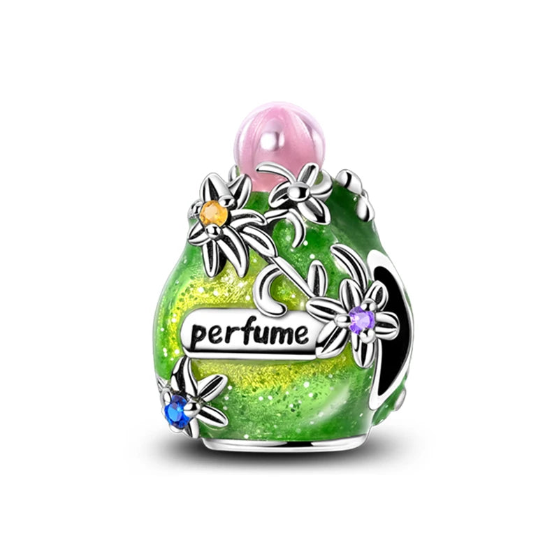 S925 Silver Color Butterfly Daisy Rose Crown Perfume Charms Beads Fit Pan Original Bracelets DIY Fine Jewelry Making Gifts