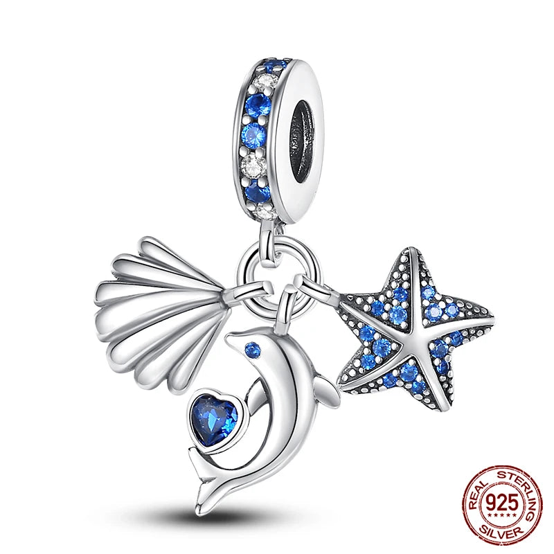Charm Serie Océano en Plata 925 – Abalorios Tortuga, Cangrejo y Sirena para Pulsera Original Mujer