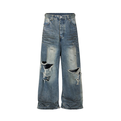 Jeans Rasgados Baggy de Pierna Ancha – Pantalones Denim Oversize Unisex con Agujeros Estilo Streetwear Casual
