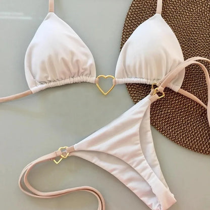 Bikini Blanco Mujer 2025 | Traje de Baño de Cintura Baja con Cordón