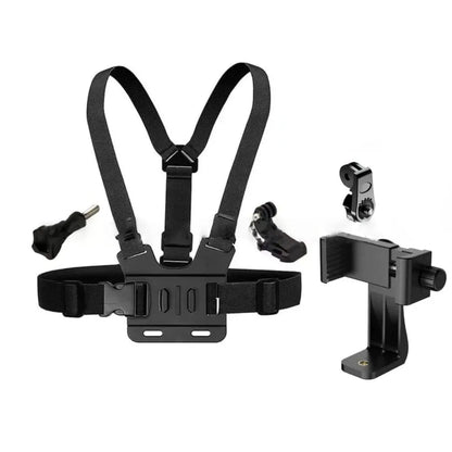 Soporte Ajustable para Teléfono con Arnés de Pecho | Clip de Fijación para Cámara Deportiva y Móvil