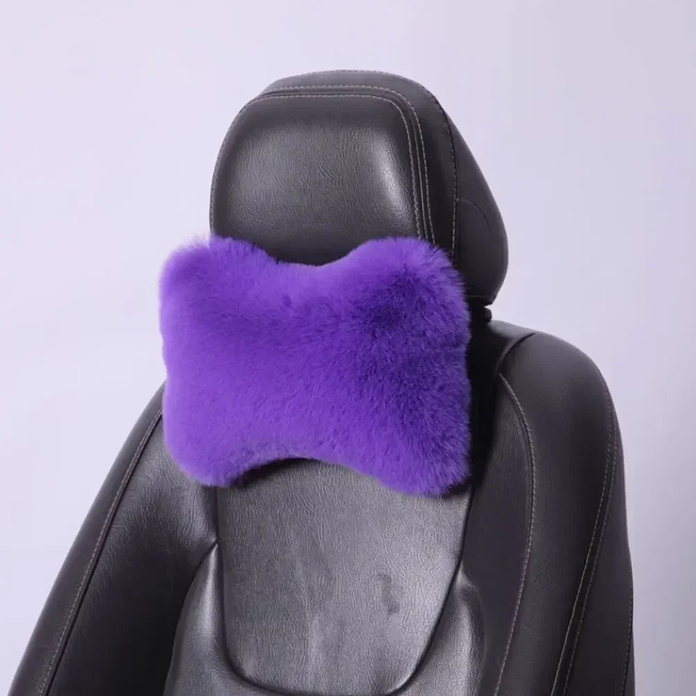 Cojín de Cuello y Lumbar de Felpa para Coche | Almohada Universal de Asiento con Soporte y Calidez Invernal