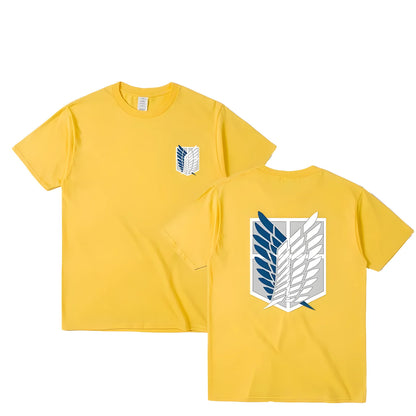 Camiseta Oversize Attack on Titan – T-shirt “Wings of Freedom” Mikasa & Eren, Algodón, Manga Corta, Cuello Redondo, Verano